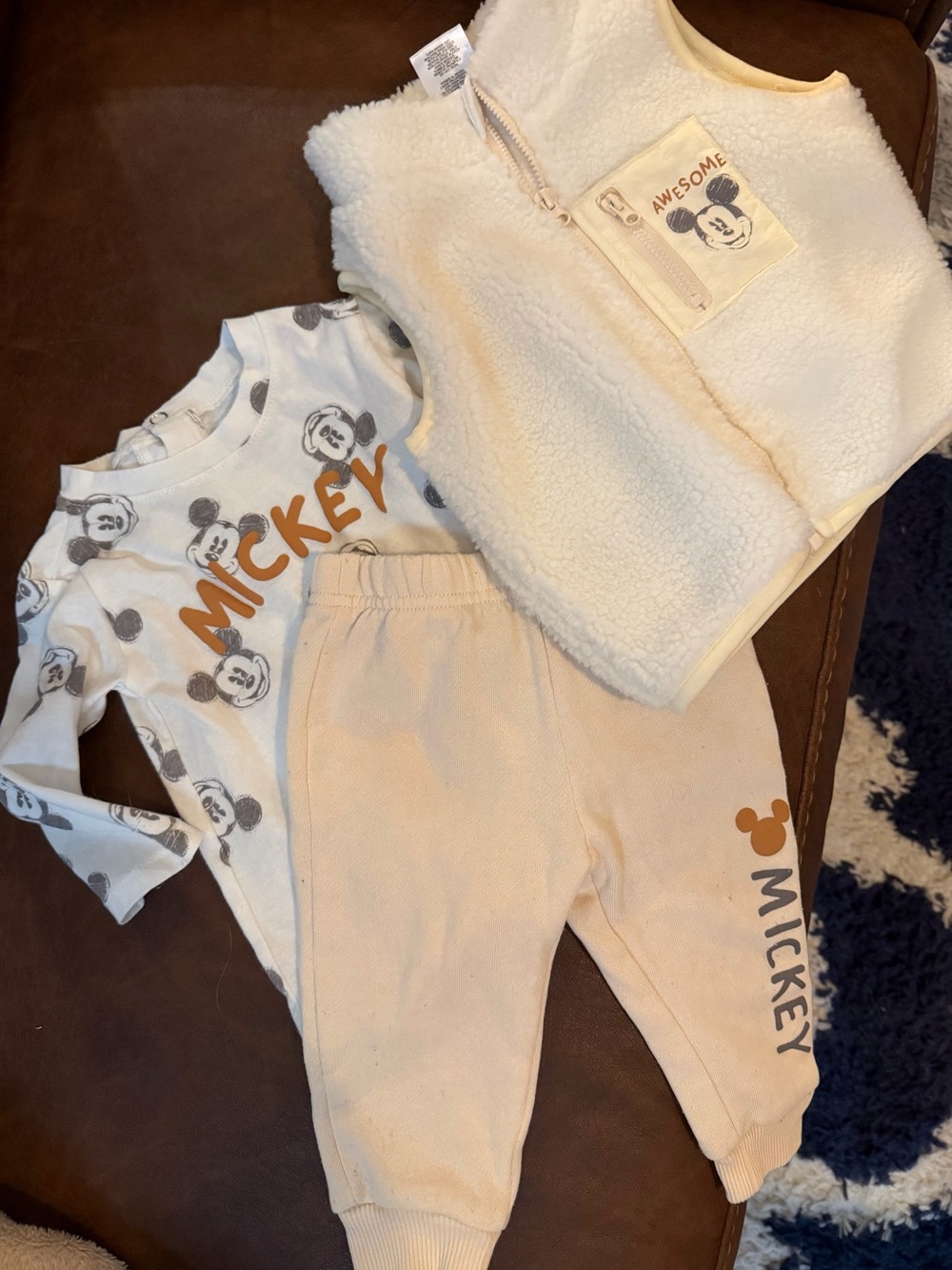3 pc set Disney with Mickey Faces and Orange Accents 6-9 months
